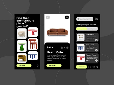 UI for an e-com furniture brand app design furniture app graphic design product design ui user interface