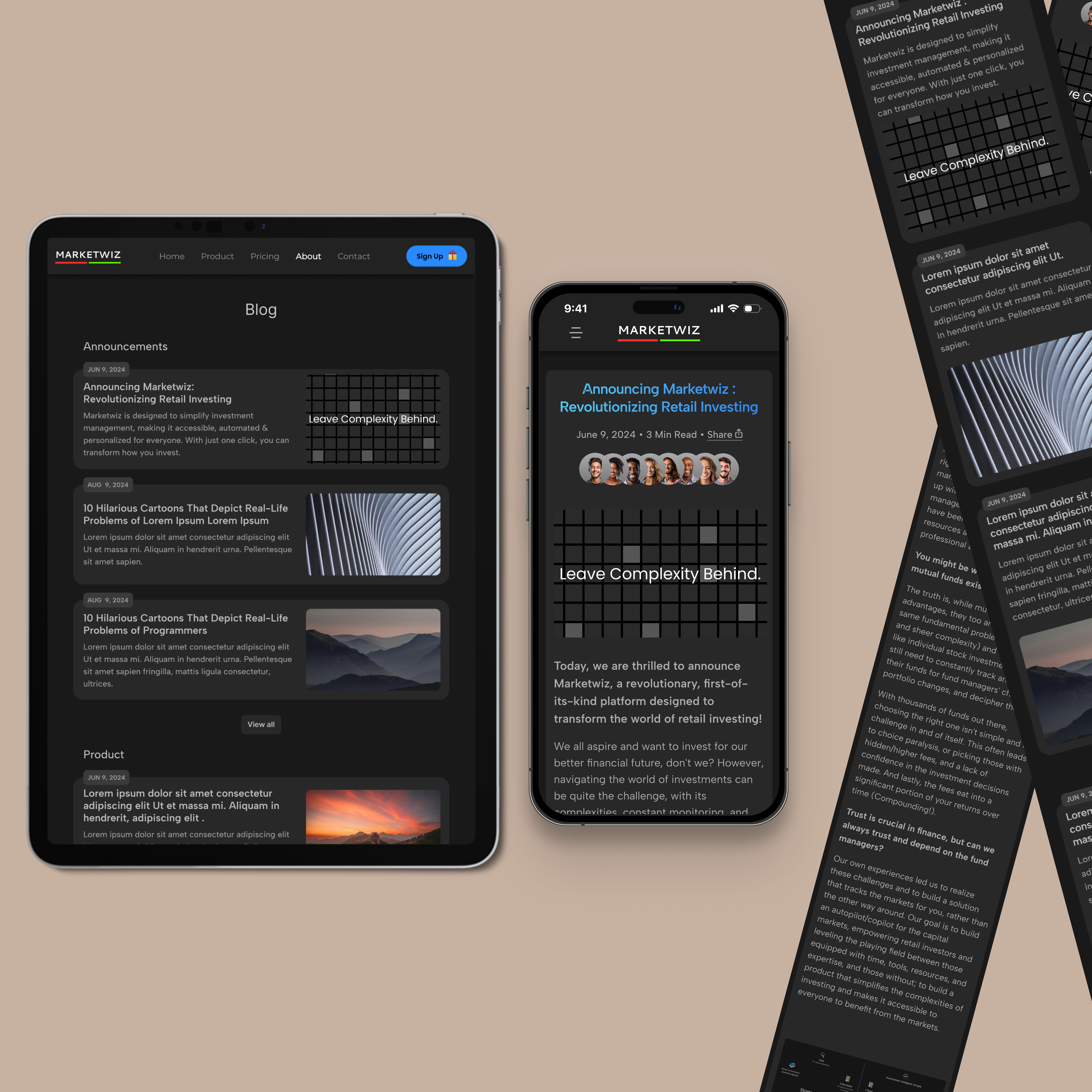 Blog UI article blog blogging blogpost branding card darktheme design graphic design layout responsive ui ux writing