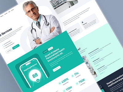 nightingale: AI Medical & E-Pharmacy | Services Page Website UI ai health assistant ai health companion clean doctor doctor website health healthcare healthcare landing page healthcare ui healthcare website landing page medical website minimal pharma website pharmacy website teal ui ui kit virtual health website