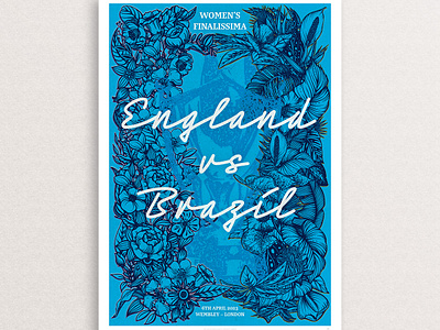 Women's Finalissima 2023 Poster blue brazil design england football poster print soccer sport uk womens sport