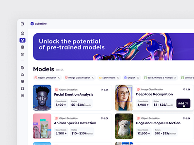 Cuberline - Machine Learning Models Marketplace ai app clean e comerce marketplace ui web white