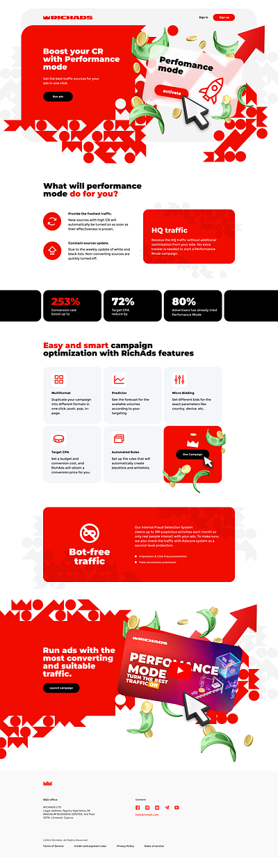 RichAds Perfomance mode Landing Page design landing page sales ui ux webdesign