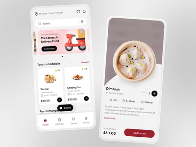 Food App UI Design delivery delivery app dim sum fast food food food and drink food app food app design food app ui food delivery food delivery app food order mobile app mobile design product design app restaurant restaurant app snacks snacks ordering application ui design