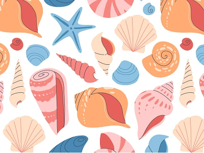 Sea shell pattern beach branding cartoon concept decor design flat illustration ocean pattern sea shell textile vector