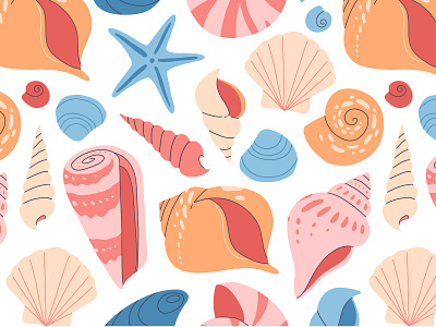 Sea shell pattern beach branding cartoon concept decor design flat illustration ocean pattern sea shell textile vector