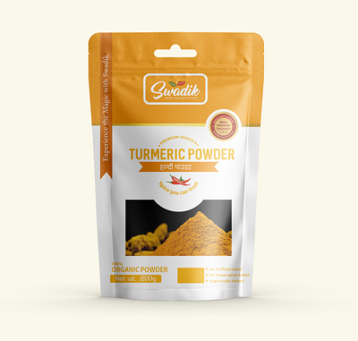 Turmeric Powder Pouch Design box design branding fmcg products indian foods indian spices label design mockup mockup design pouch design pouch packaging product design spices turmeric powder turmeric powder pouch design