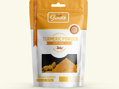 Turmeric Powder Pouch Design box design branding fmcg products indian foods indian spices label design mockup mockup design pouch design pouch packaging product design spices turmeric powder turmeric powder pouch design
