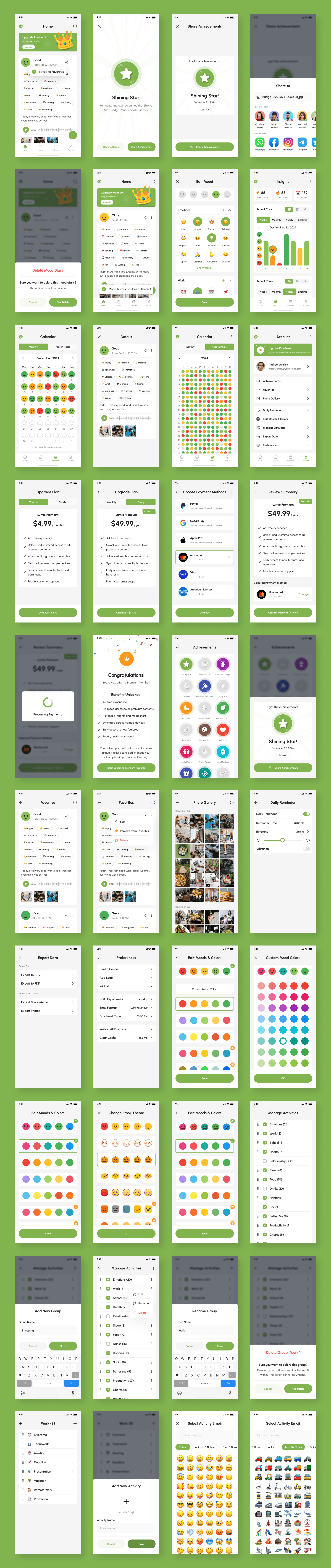 Example of Mood Tracker App UI Kit