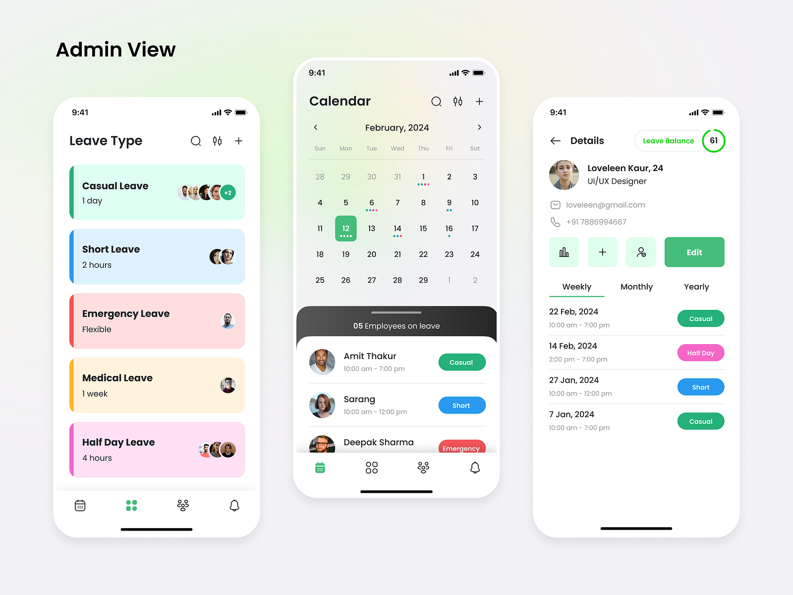 Leave Management Mobile App by Loveleen Kaur on Dribbble