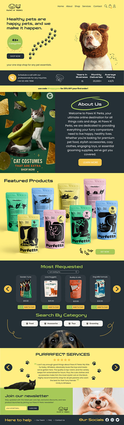 Paws N' Perks Online Pet Store Web Design app branding design ecommercedesign graphic design illustration logo onlinestore petshopdesign petstore petstorewebsite typography ui uidesign ux uxui vector webdesign