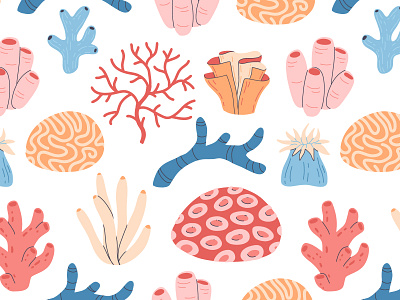 Coral reef pattern beach branding cartoon concept coral design flat illustration marine nature ocean pattern reef sea vector