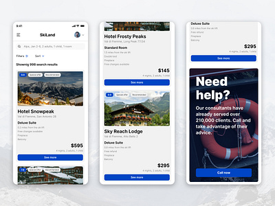 SkiLand - Mobile (Concept) app application blue book booking branding design graphic design holiday hotel lodge mobile mountain ski ui ux vacation web webdesign