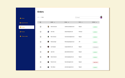 Order List of a Event management dashbord dashboard design event management app product design ui