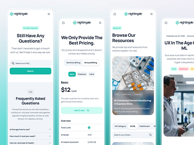 nightingale: AI Medical & E-Pharmacy | Job Openings Card UIUX clean gradient green healthcare healthcare website medical minimal mobile mobile website pharmacy resopnsive website responsive teal ui ui design ui kit virtual care web design website website design