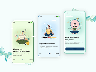 MindWave sound App UI Design app app design banking app calm app design fitness healthcare logo meditation app meditation audio neuro neurosoundwave onboarding screen ui uiux walkthrough screen welcome screen