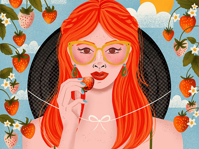 Summer Strawberries dtiys character design design digital portrait drawing challenge female illustrator hand drawn illustration procreate red head strawberries summer