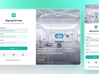 nightingale: AI Medical & E-Pharmacy | Sign Up Screen Web UIUX authentication ui clean gradient green health healthcare medical minimal nightingale register register page register ui sign up sign up page sign up ui soft teal text input ui ui ui kit