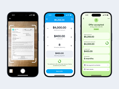 Debt Settlement App app creditor debt debtor finance mobile mobile app offer payment settle ui