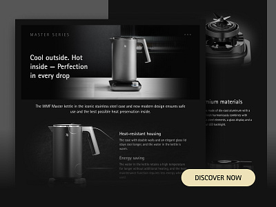 WMF A+ type content for the Master Collection a branding content draft elite graphic hot kitchen landing metalic minimal page premium promo teapot ui ux ware web wmf