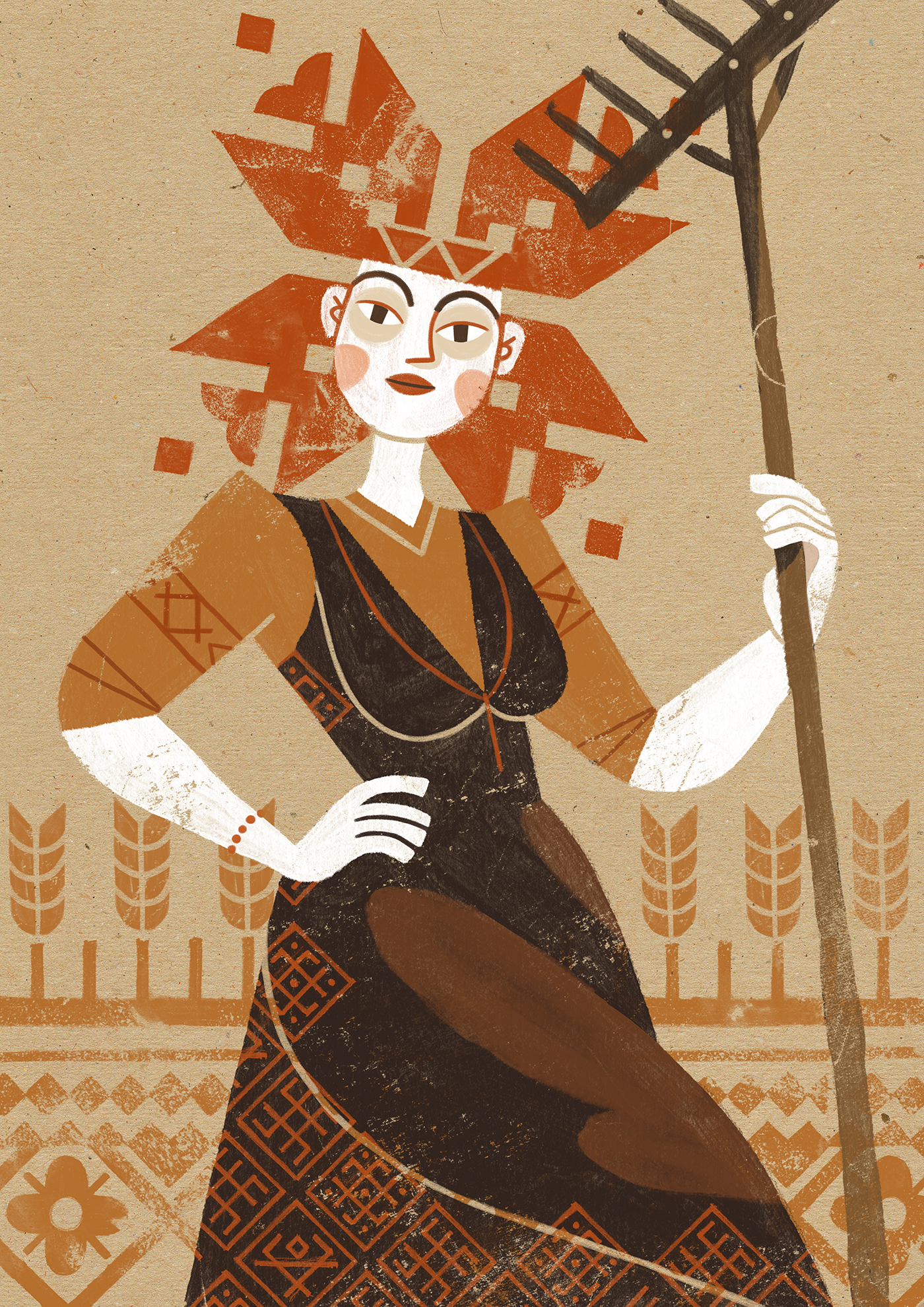 Peasant woman art character design drawing farmer illustration mixedmedia peasant texture