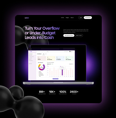 Lead Generation Website Landing Page Design black branding dark dashboard data graphic design hero section landing page ui ux