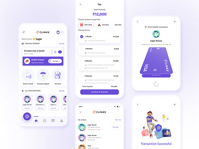 Clinikk - Buy Insurance / Health - Make Payment app branding creative creative design design health illustration instant pay insurance micro interaction motion graphics payment payment gateway surgery ui uiux upi userinterface visa card