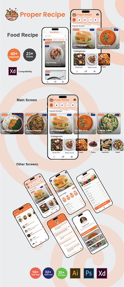 Food Recipe UI-UX Design adobe illustrator adobe photoshop adobe xd app design figma graphic design product design ui ui ui ui ux design ux