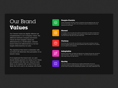 Brand Values | Award-Winning Rebrand black brand brand strategy brand values branding dark mode design icons product design rainbow rebrand strategy ui ui design ux ux design website redesign