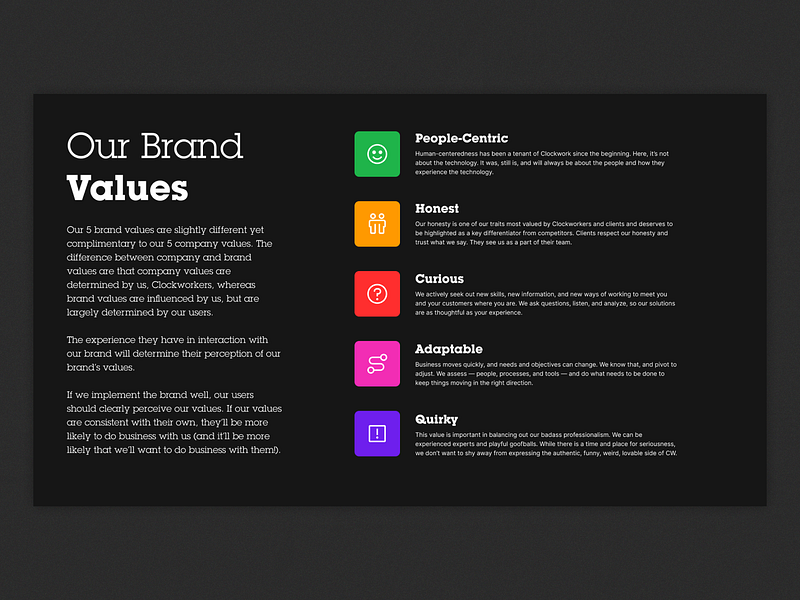 Brand Values | Award-Winning Rebrand black brand brand strategy brand values branding dark mode design icons product design rainbow rebrand strategy ui ui design ux ux design website redesign