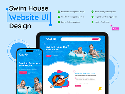 Swim House Website UI Design attractive website design business website design colorful website design kids website landing page design minimal website design modern website design swim class website swim website design ui ui design uiux design user centered design user experience user interface design ux web design