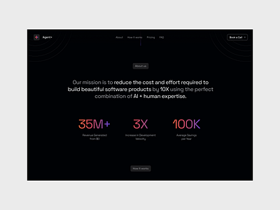 AI Startup Landing Page branding dark mode design gradient gradient text landing page logo minimal startup startup brand startup website stats tech tech branding ui ux web web design website website design