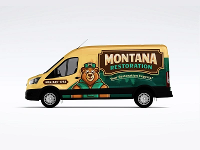 Montana Restoration | Truck Wrap Design bear mascot brand branding home renovation logo home services logo hvac mascot design pick up wrap plumbing restoration company truck wrap truck wraps van wrap van wrap designer vehicle wrap vinyl wrap wrap designer wraps