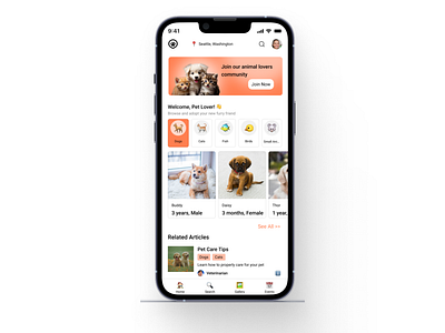 Pet Adoption App app app design design uiux