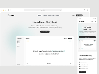 Dekki Ai Promo Landing Page ai cards faq flashcards frequently ask questions learning pricing promo landing page studying studysmart technology ui ux web app