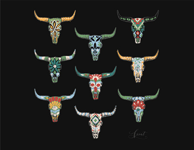 Deco Skulls cow skull deco graphic design illustration southwest steer skull tee shirt