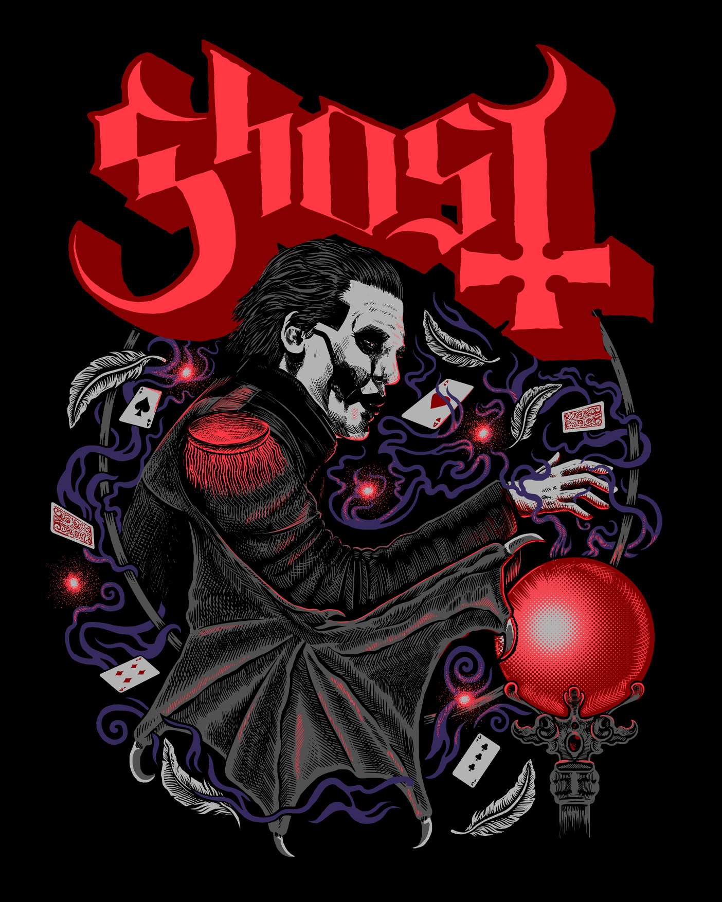 Ghost Crystal Ball art band cardinal copia drawing ghost illustration merch papa emeritus