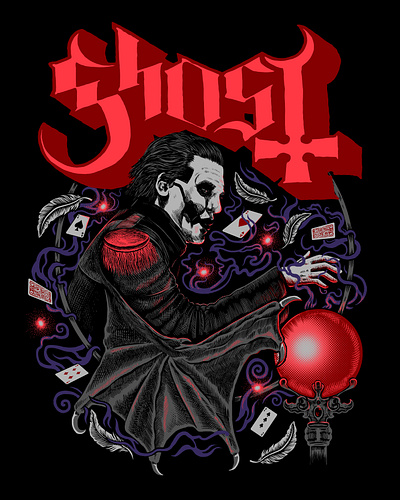 Ghost Crystal Ball art band cardinal copia drawing ghost illustration merch papa emeritus