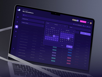 Dark mode for Calculation list page app application crm dark dark mode dashboard filtr interface mode platform product product design saas table ui uiux ux