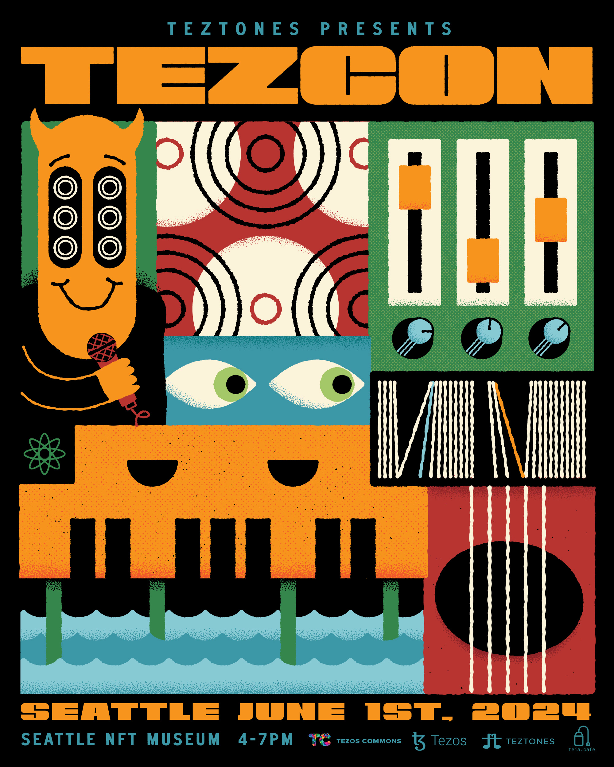 Tezcon Event Assets branding design event illustration mightymoss music nft poster tezcon tezos typography