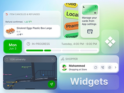 Widgets! addresses app cards chips components design ios iterface location map payment refund time ui ux widgets