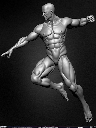 Super-Hero Basemesh 3D Model Pose 01 by Yacine BRINIS Set 001