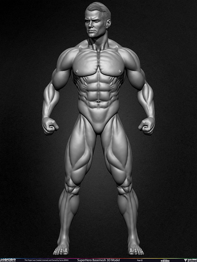 Super-Hero Basemesh 3D Model Pose 02 by Yacine BRINIS Set 001