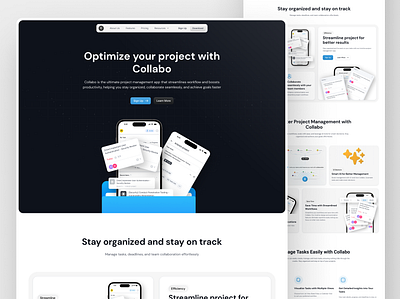 Collabo Mobile Project Management - Landing Page animation bento bento grid design figma graphic design illustration landing page project management ui