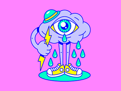 THE SILVER LINING acid all seeing eye cartoon character character illustratino cloud depression eyeball hat hippy illustration lightening lsd psychedelic psychedelics rain silver lining spot illustration trip trippy vector