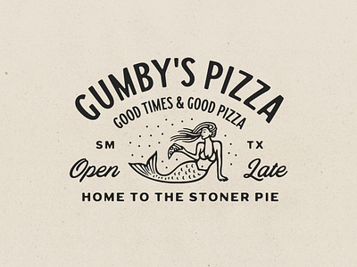 Gumby's Pizza branding design goodpizza graphic design illustration illustration art mermaid openlate pizza retro river sanmarcos stonerpie texas texture typography vector vintage