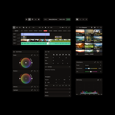 Components for video editing software color wheel design desktop desktop app editor sliders software text edit timeline ui uidesign uxdesign video editor