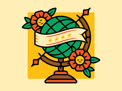 GLOBE TROTTERS badge design earth flowers globe illustration illustrator spot illustration tattoo tattoo flash trad trad tattoo travel traveller vector