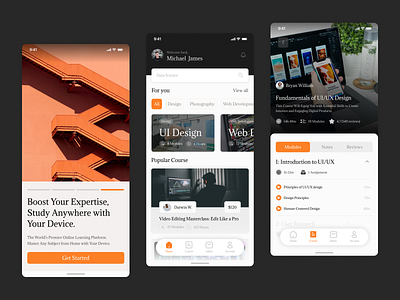 Course App Design black challenge clean course course app daily ui figma learning minimalist mobile orange white