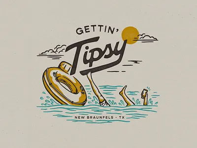 Gettin' Tipsy branding comal comalriver design graphic design guadalupe guadaluperiver hillcountry illustration illustration art river summer sunshine texas texasrivers texastubing texture tubing typography vector