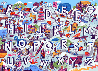 Nolja Play– Alphabet City characters design illustration puzzle scene illustration